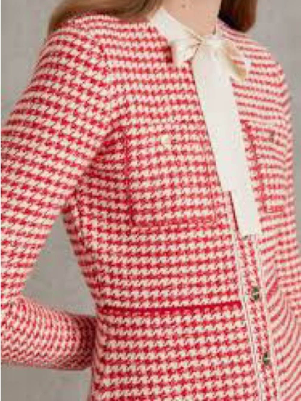 Sandro Red and White Houndstooth Knit Blazer Dress - Picture 9 of 9